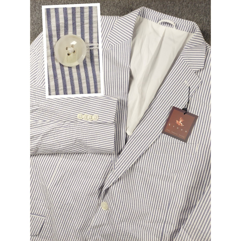 Kroon Seersucker Blazer Mens 50R Blue Striped 2 Button Lightweight Cotton NWT